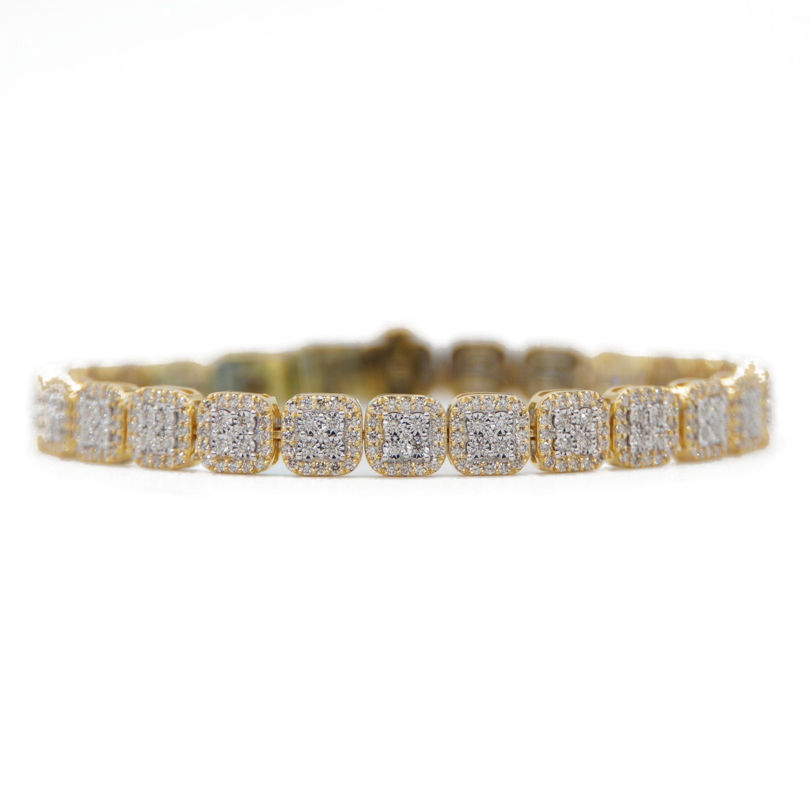 10k Solid Gold 7mm Lab Diamond Square Cluster Bracelet