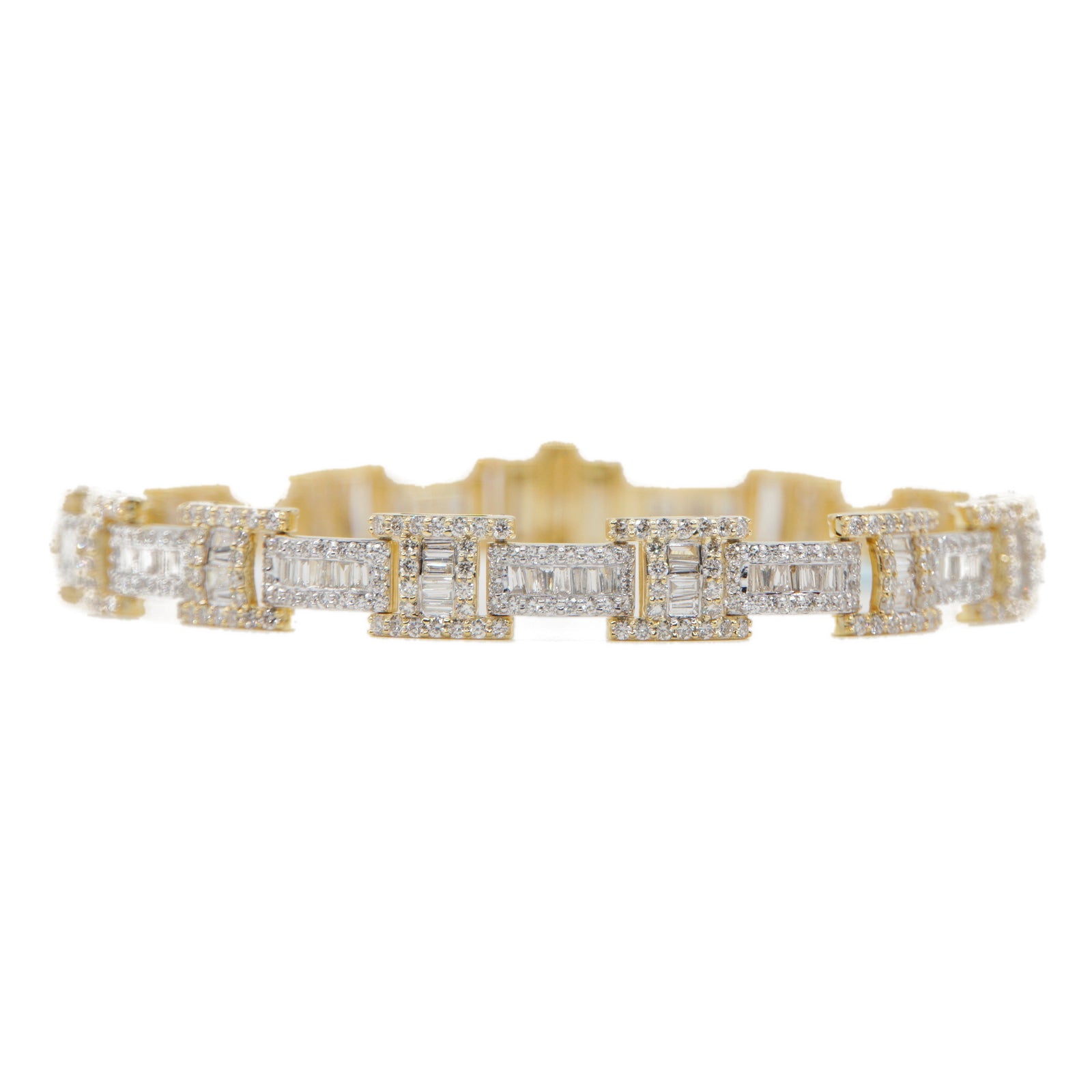 10k Solid Gold 8mm Baguette Lab Diamond H-Link Bracelet