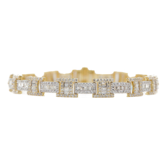 10k Solid Gold 8mm Baguette Lab Diamond H-Link Bracelet