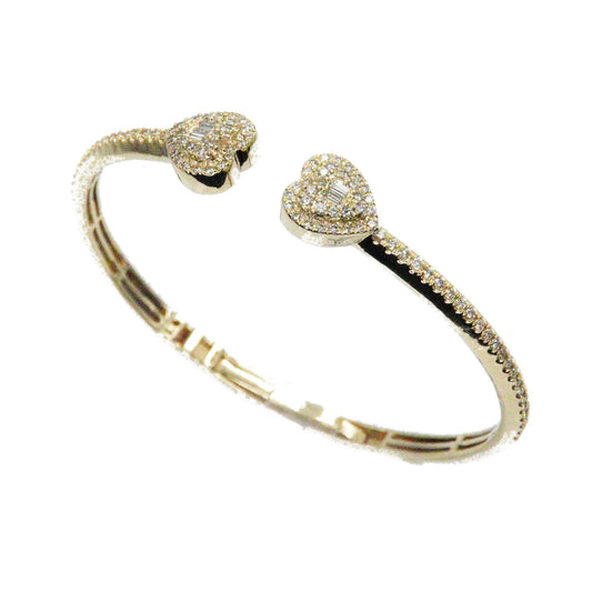 10k Solid Gold Baguette Lab Diamond 3D Heart Cuff Bangle