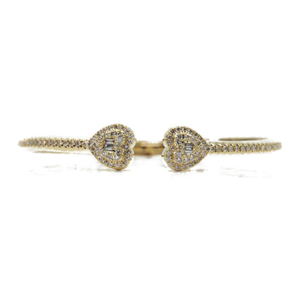 10k Solid Gold Baguette Lab Diamond 3D Heart Cuff Bangle