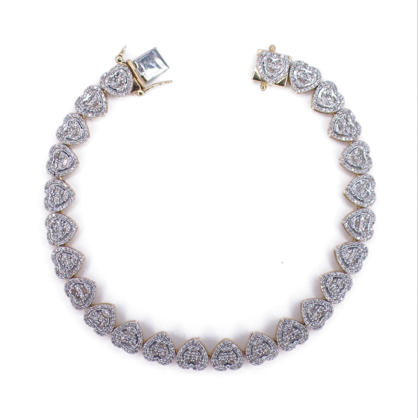 10k Solid Gold Lab Diamond 3D Heart Tennis Bracelet