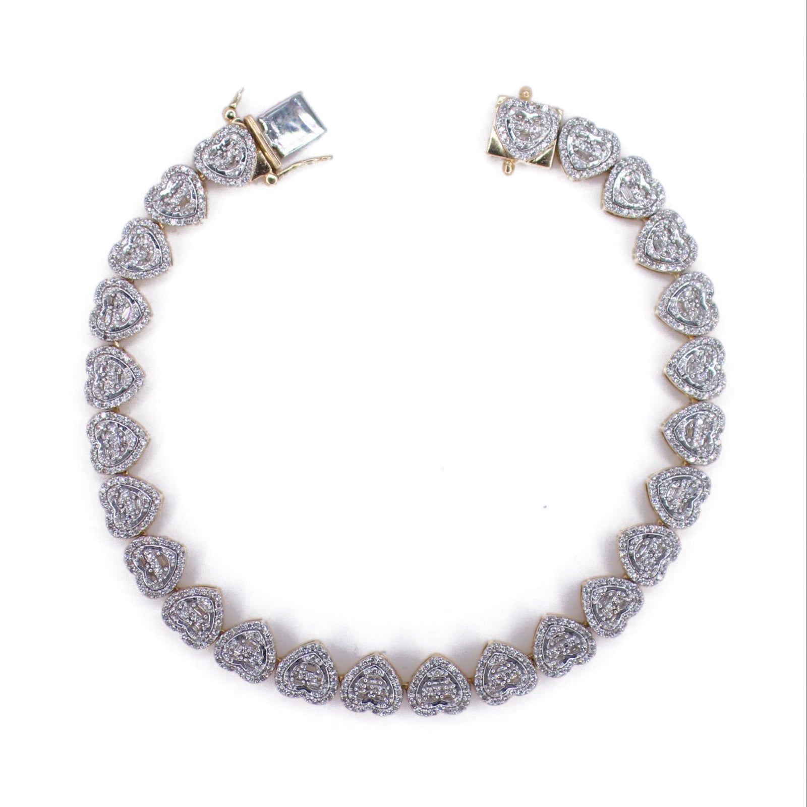 10k Solid Gold Lab Diamond 3D Heart Tennis Bracelet