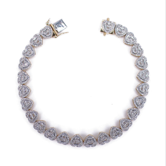 10k Solid Gold Lab Diamond 3D Heart Tennis Bracelet