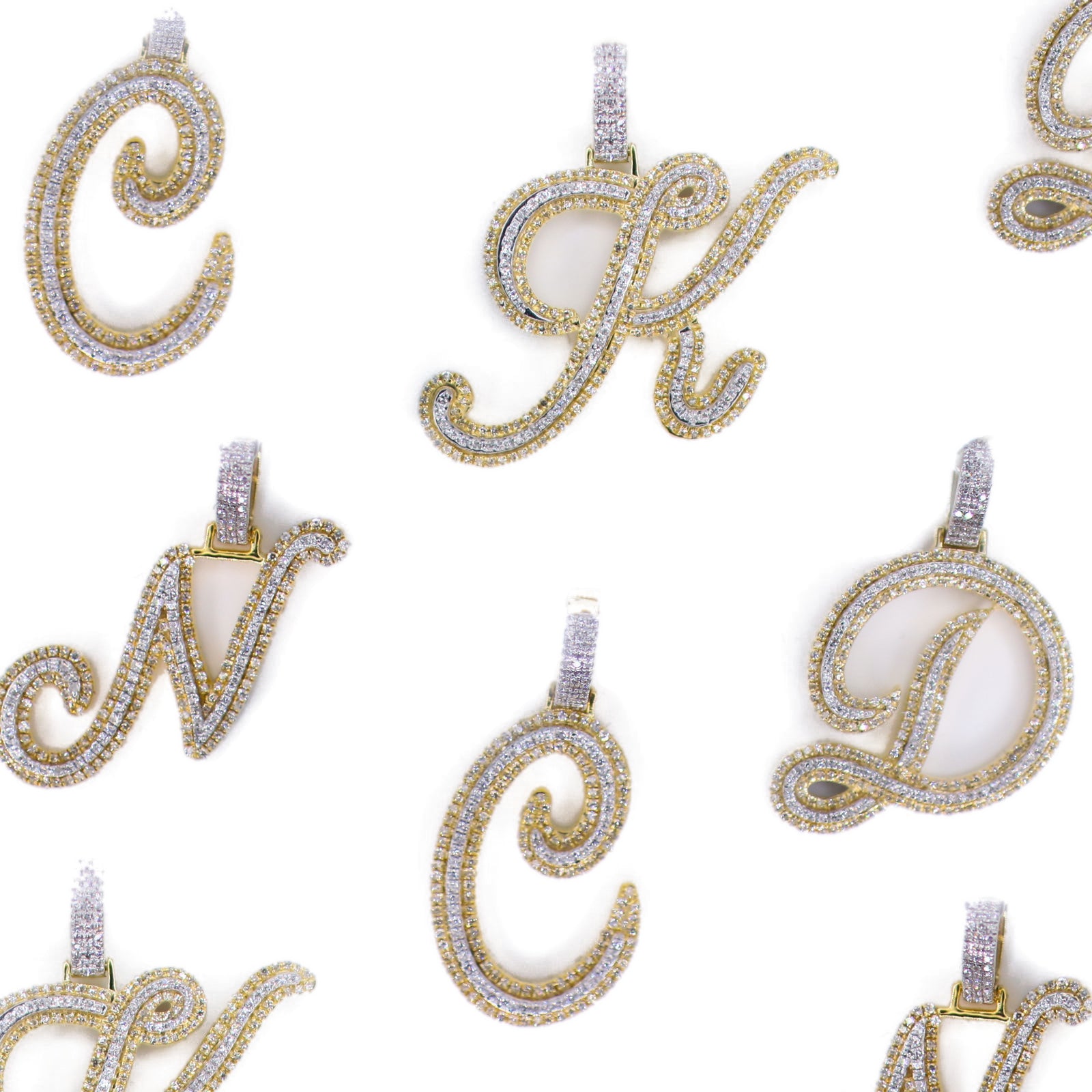 10k Solid Gold Lab Diamond 3D Script Letter Initial Pendant