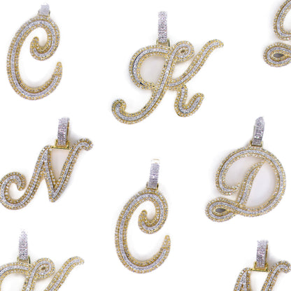 10k Solid Gold Lab Diamond 3D Script Letter Initial Pendant