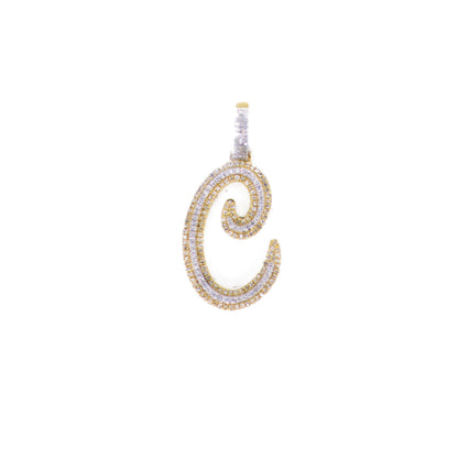 10k Solid Gold Lab Diamond 3D Script Letter Initial Pendant