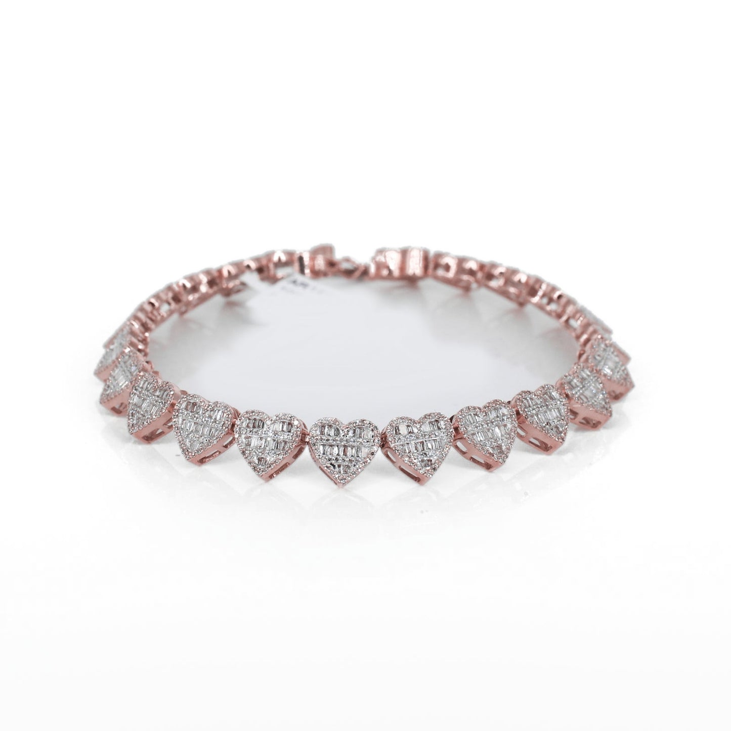 10k Solid Gold Lab Diamond Baguette Cluster Hearts Bracelet