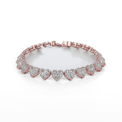 10k Solid Gold Lab Diamond Baguette Cluster Hearts Bracelet