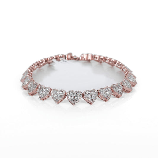 10k Solid Gold Lab Diamond Baguette Cluster Hearts Bracelet