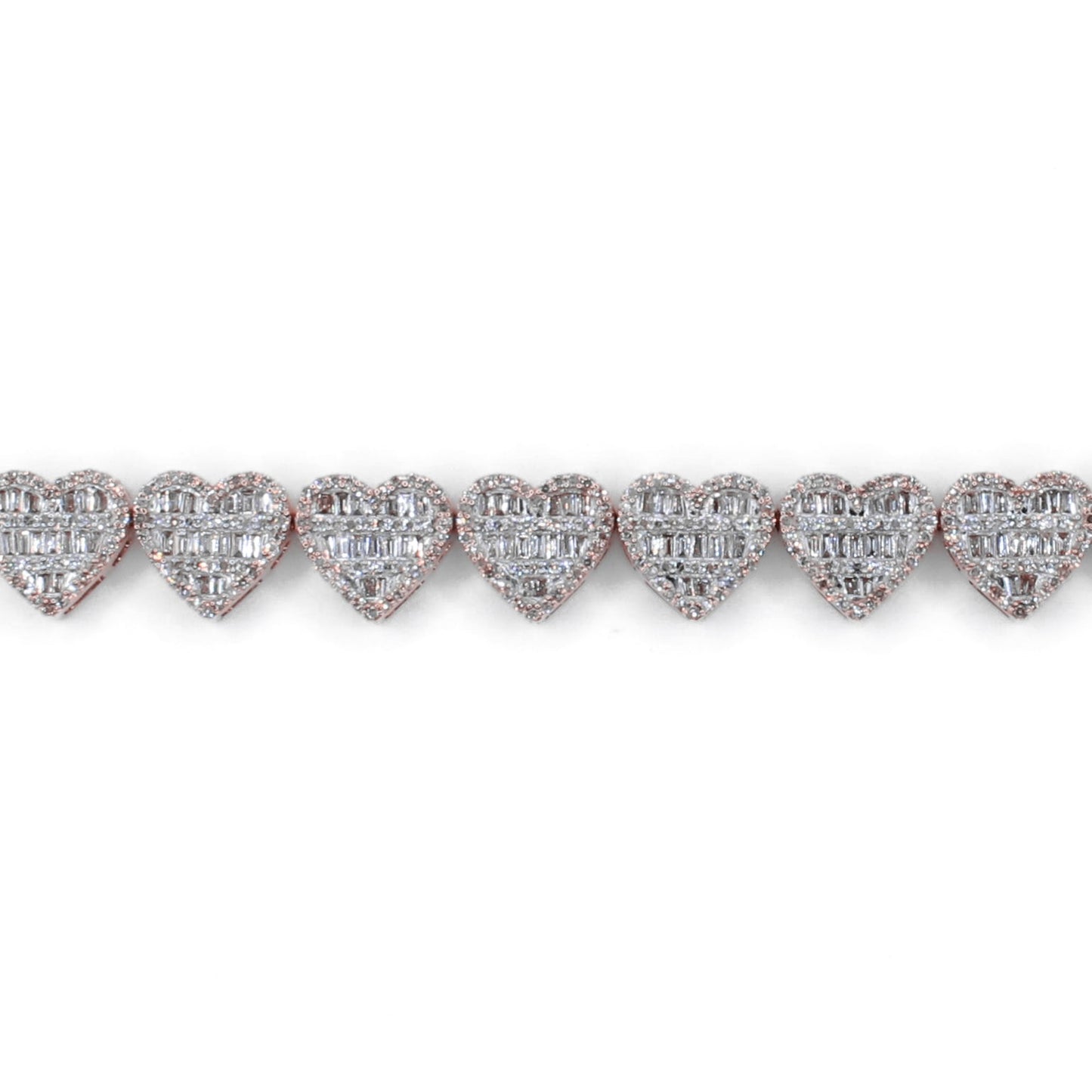 10k Solid Gold Lab Diamond Baguette Cluster Hearts Bracelet