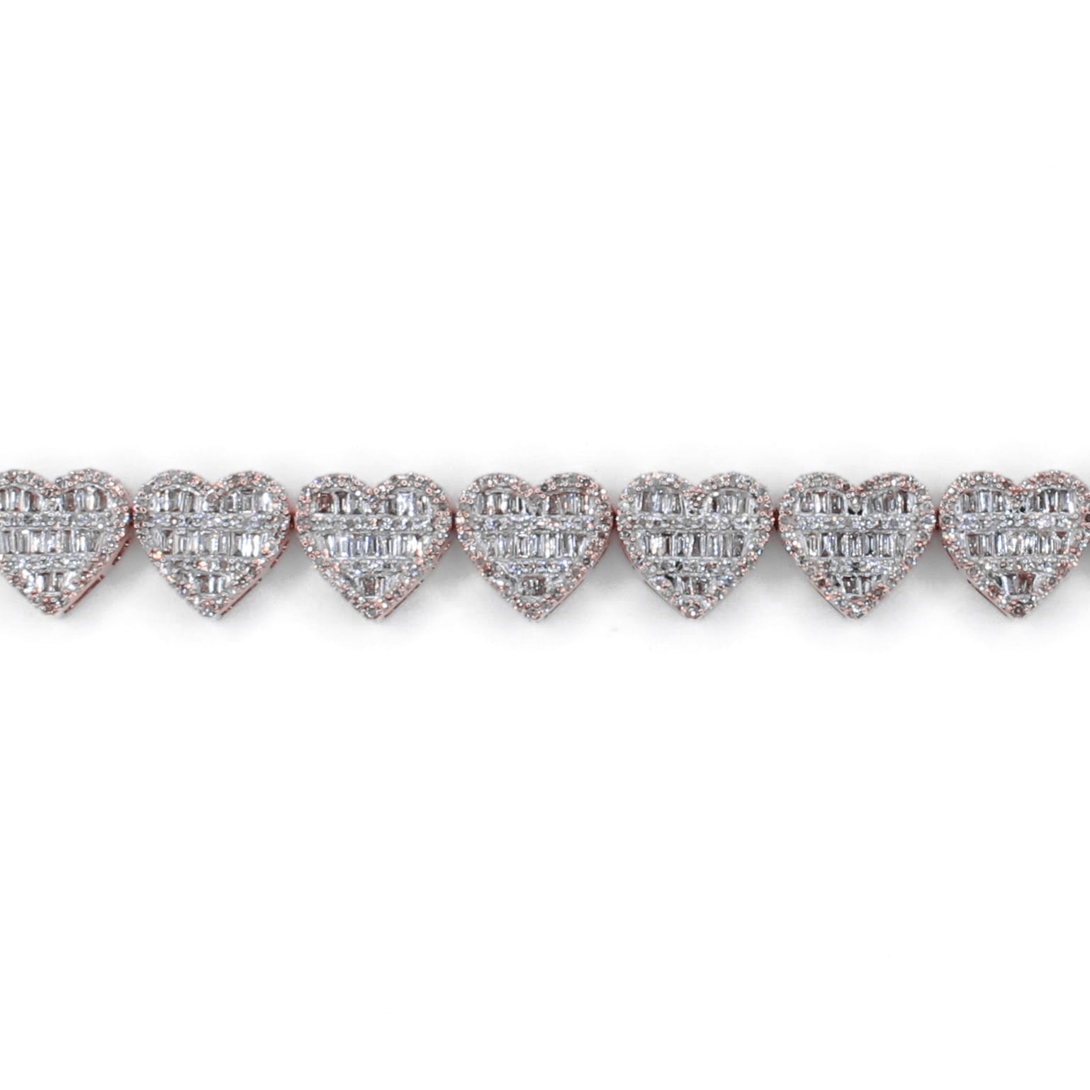10k Solid Gold Lab Diamond Baguette Cluster Hearts Bracelet