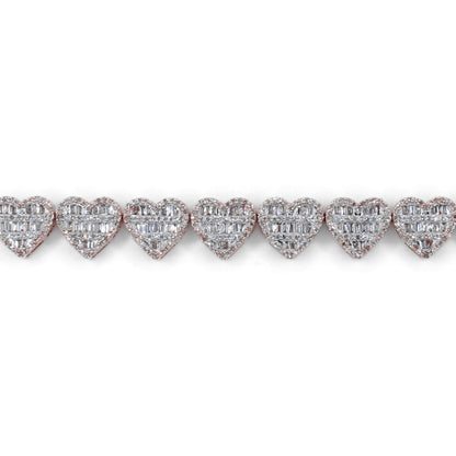 10k Solid Gold Lab Diamond Baguette Cluster Hearts Bracelet