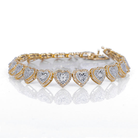 10k Solid Gold Lab Diamond Cluster Hearts Bracelet