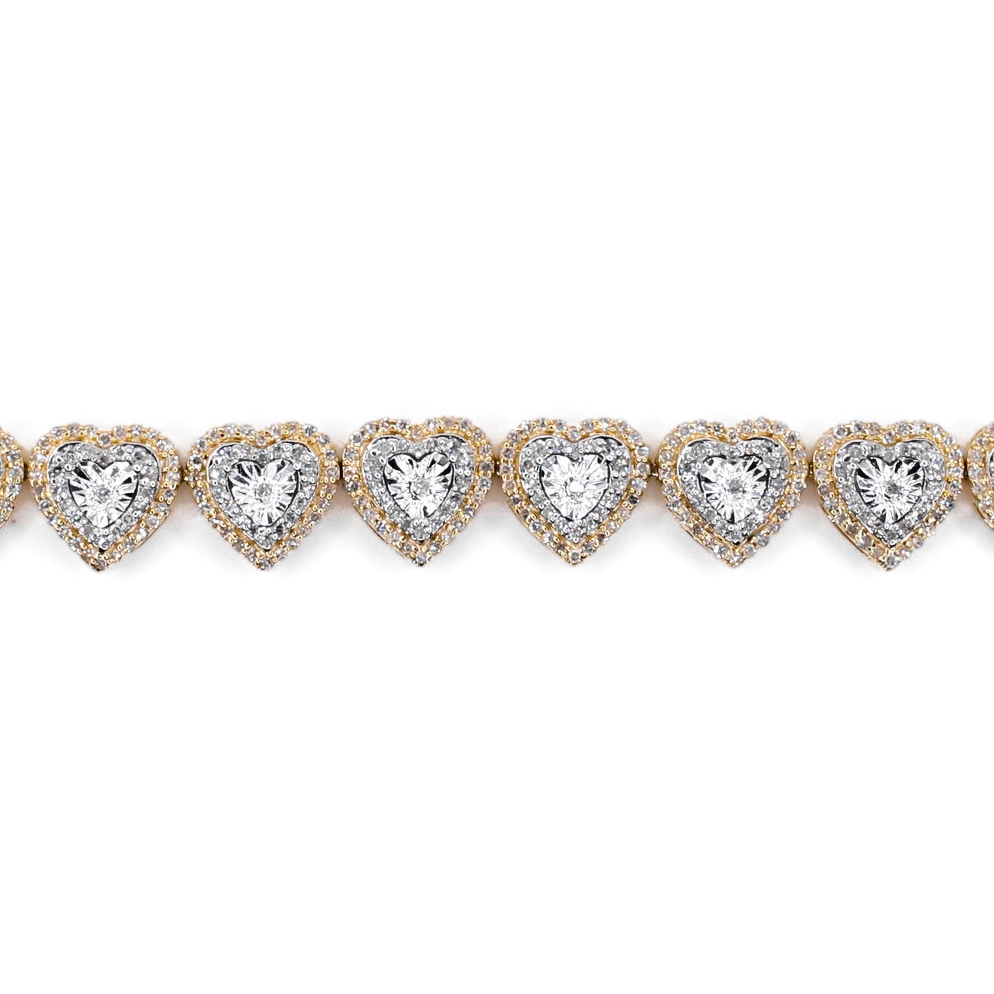 10k Solid Gold Lab Diamond Cluster Hearts Bracelet