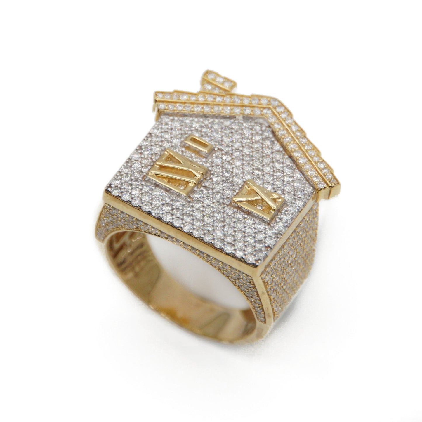 10k Solid Gold Lab Diamond Trap House Ring
