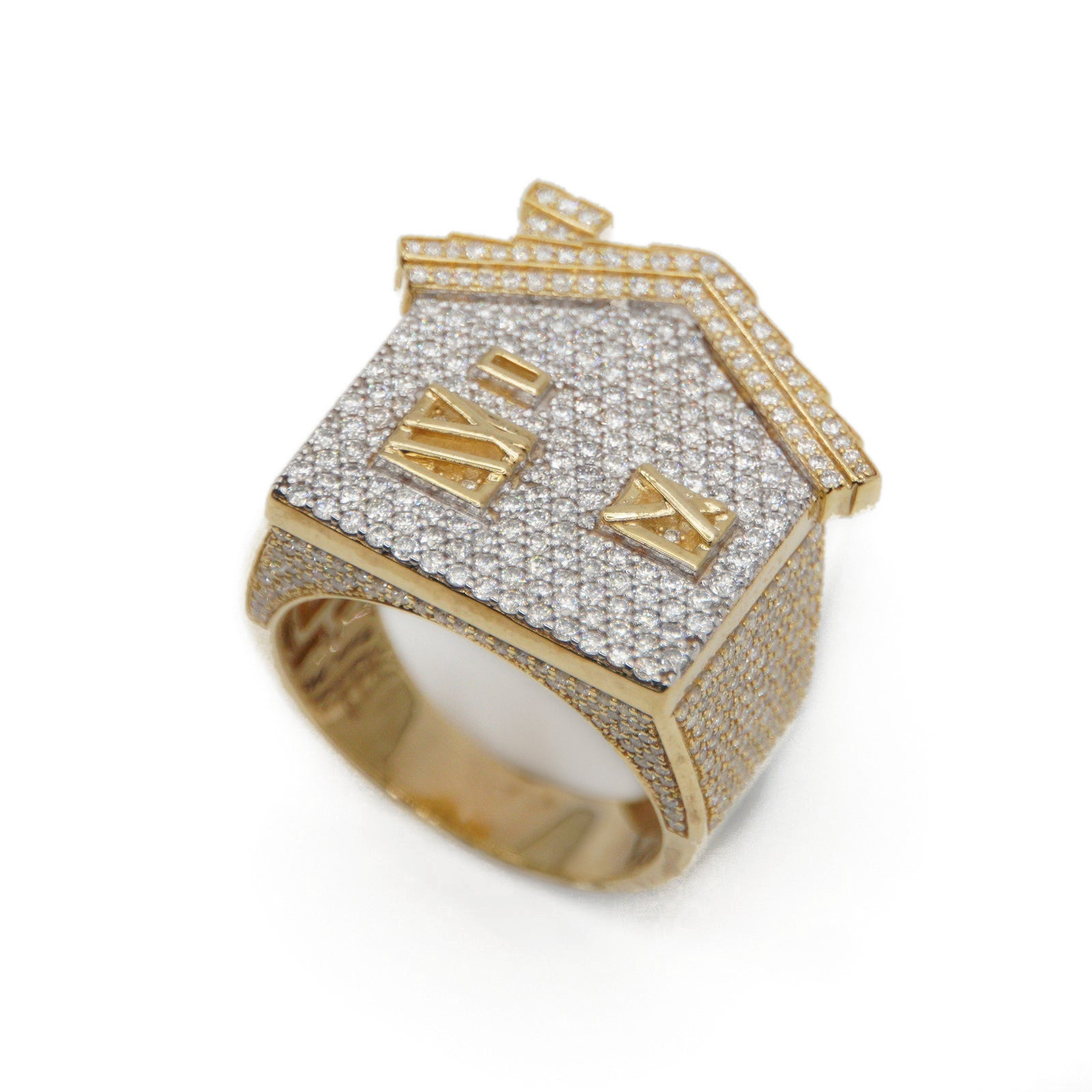 10k Solid Gold Lab Diamond Trap House Ring