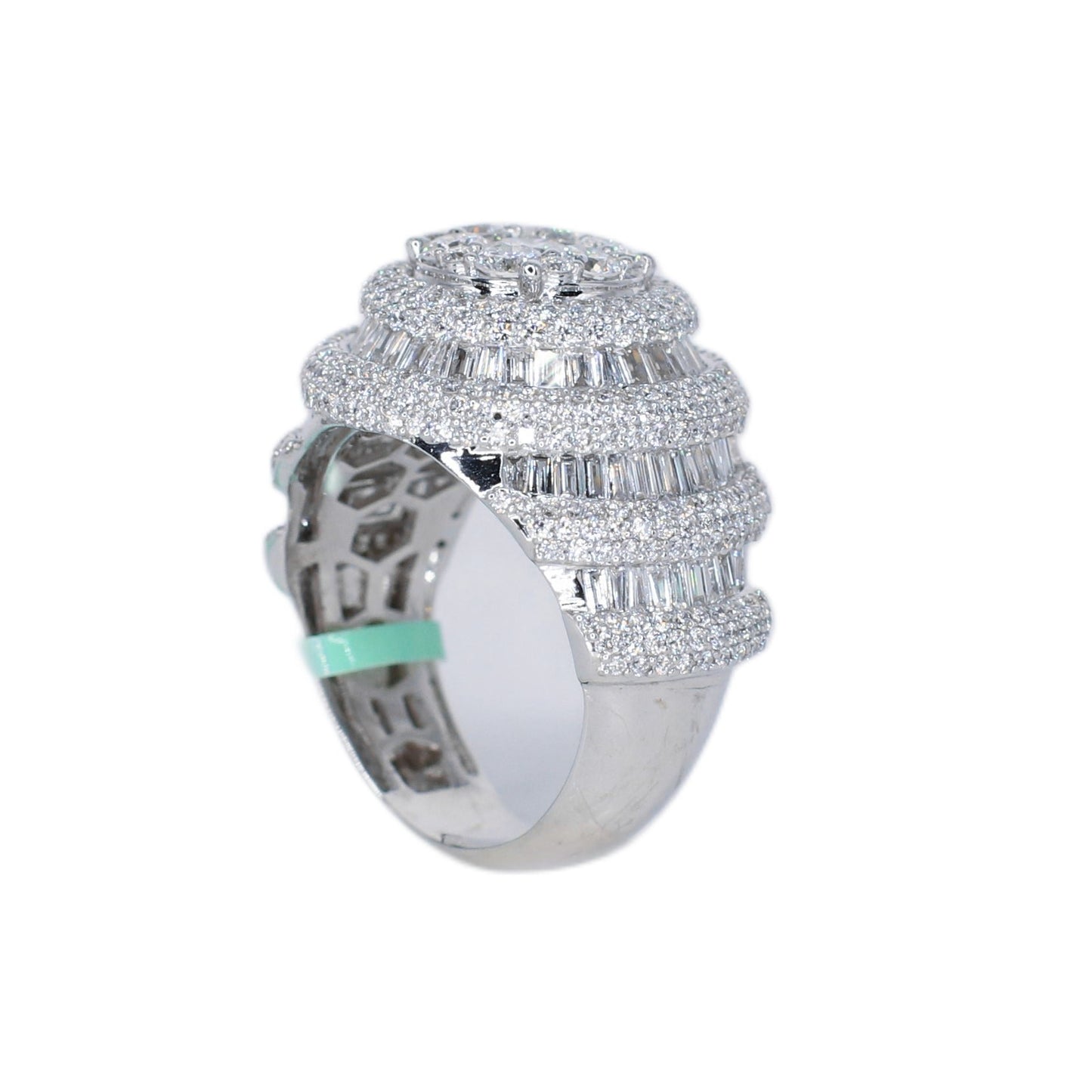 10k Solid Gold Lab Diamond Alternating Baguette Pave Men's Ring