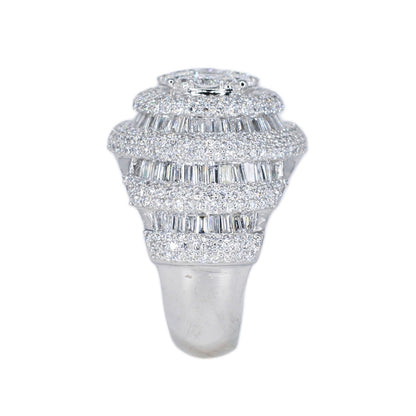 10k Solid Gold Lab Diamond Alternating Baguette Pave Men's Ring