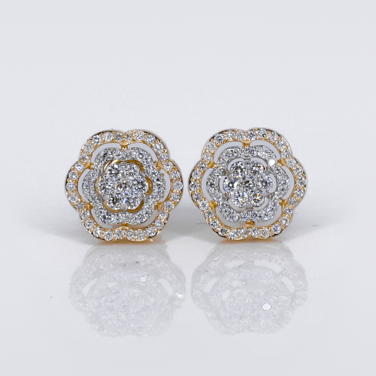 10k Solid Gold Lab Diamond 10mm Halo Flower Earrings