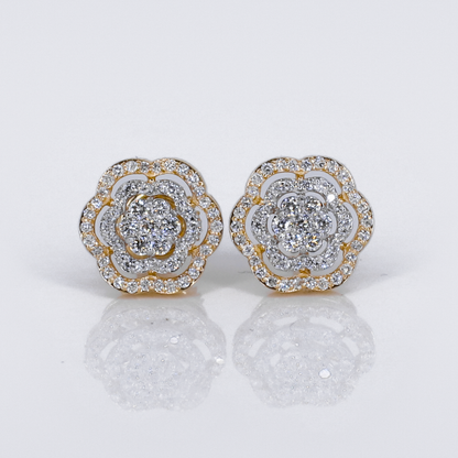 10k Solid Gold Lab Diamond 10mm Halo Flower Earrings