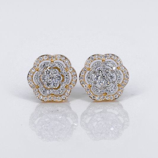 10k Solid Gold Lab Diamond 10mm Halo Flower Earrings