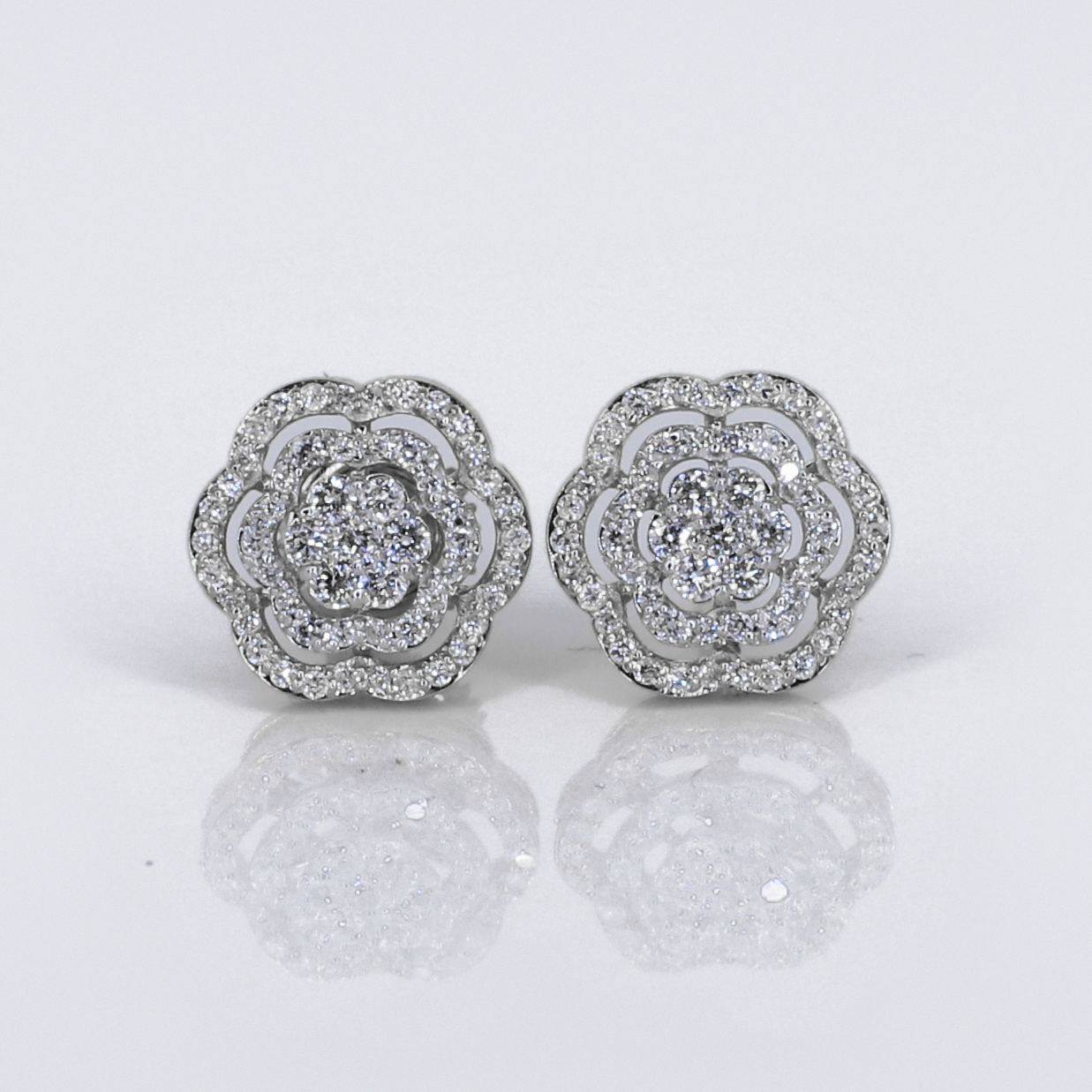 10k Solid Gold Lab Diamond 10mm Halo Flower Earrings