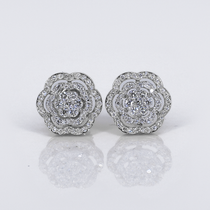 10k Solid Gold Lab Diamond 10mm Halo Flower Earrings