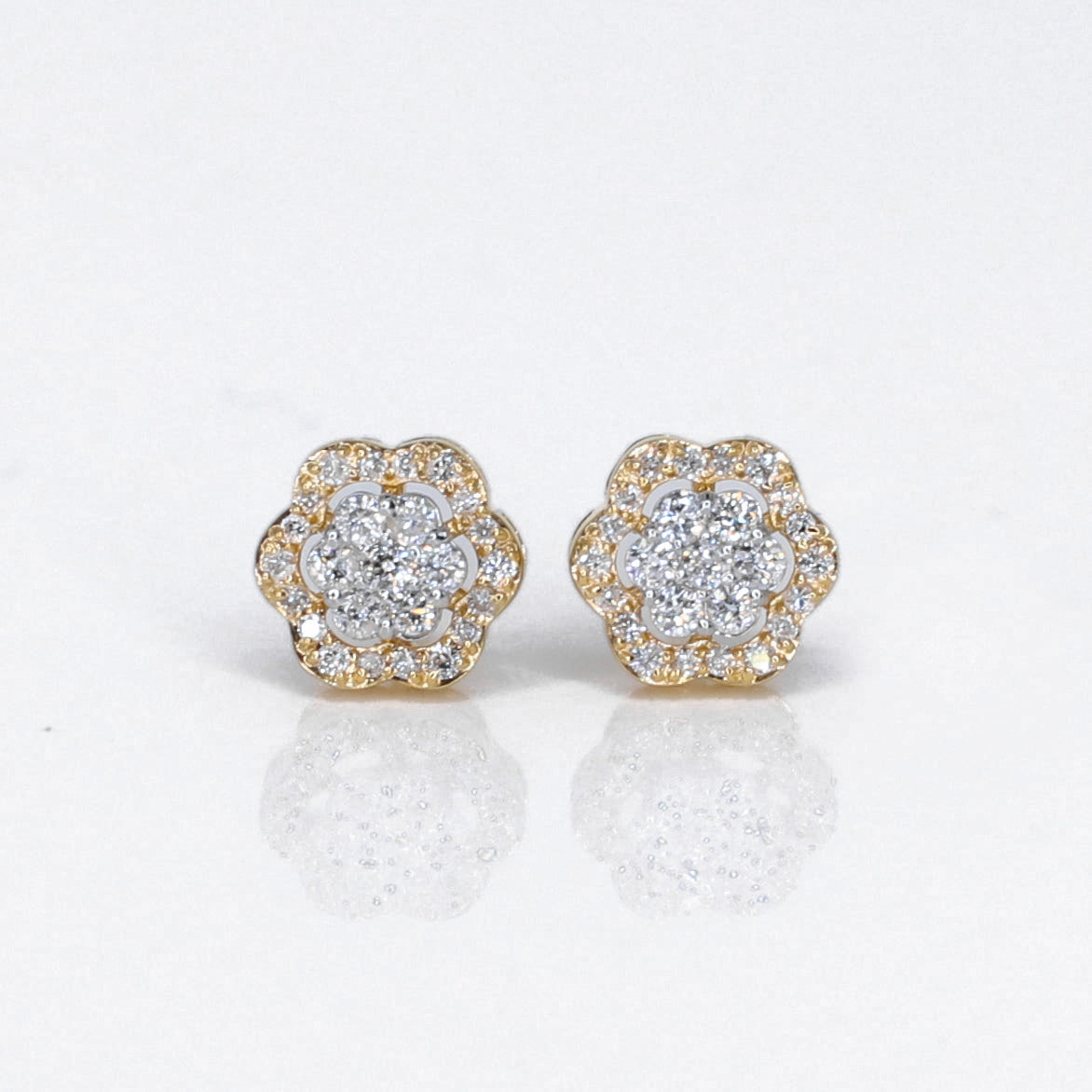 10k Solid Gold Lab Diamond 7mm Halo Flower Earrings
