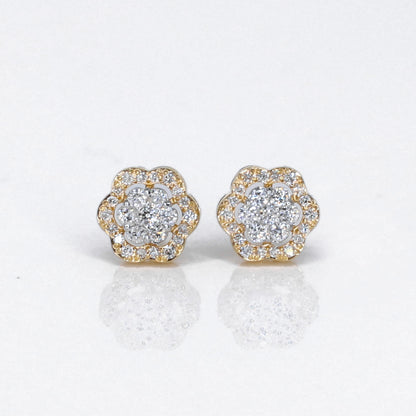 10k Solid Gold Lab Diamond 7mm Halo Flower Earrings