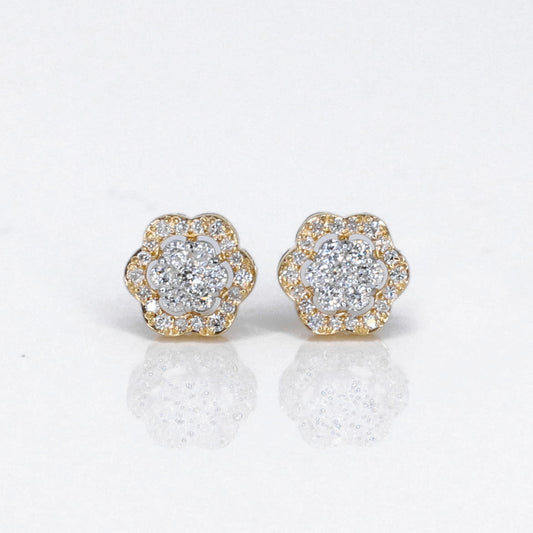 10k Solid Gold Lab Diamond 7mm Halo Flower Earrings