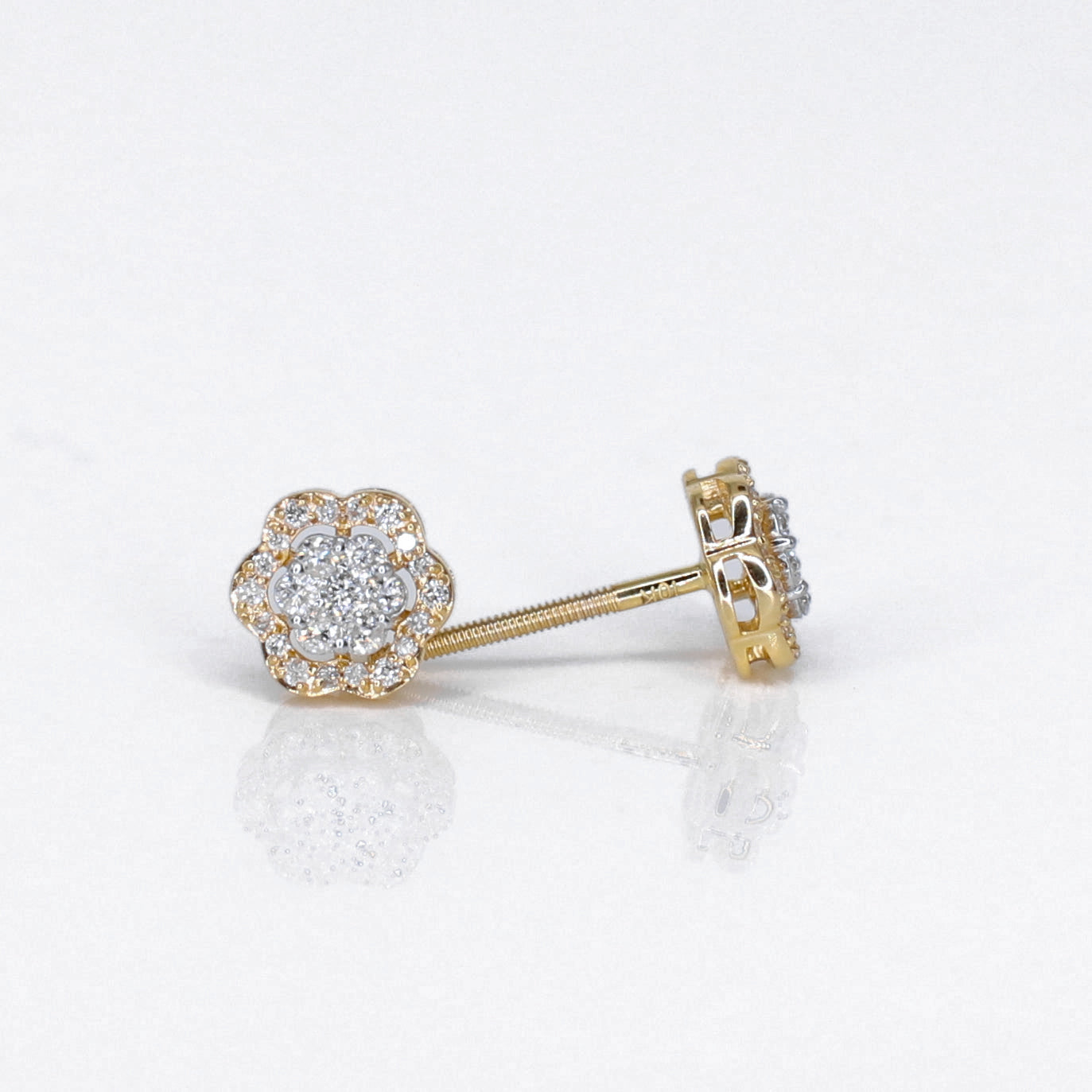 10k Solid Gold Lab Diamond 7mm Halo Flower Earrings