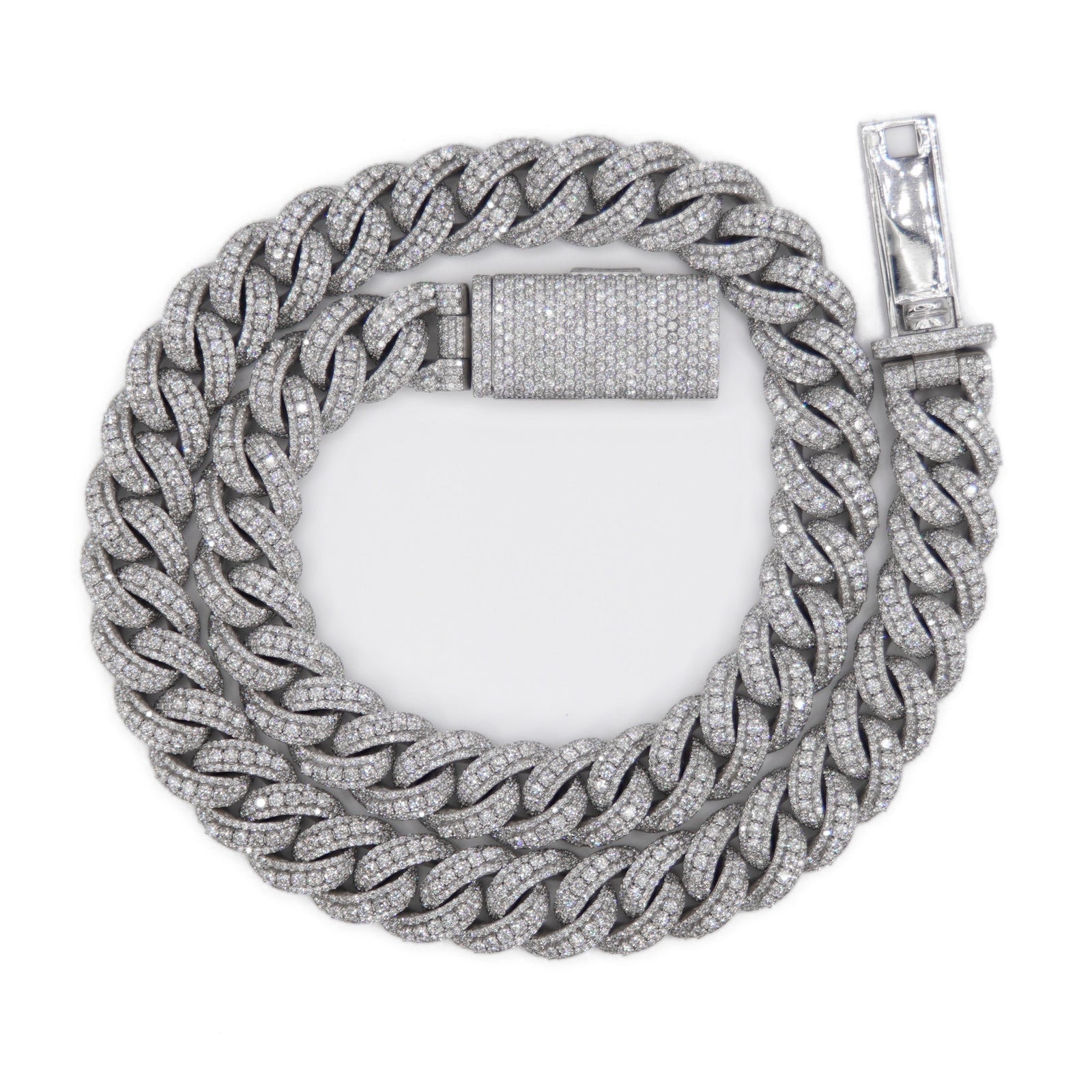 10k Solid White Gold 15mm Lab Diamond Center Pointer Miami Cuban Chain