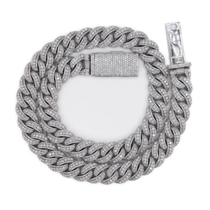 10k Solid White Gold 15mm Lab Diamond Center Pointer Miami Cuban Chain