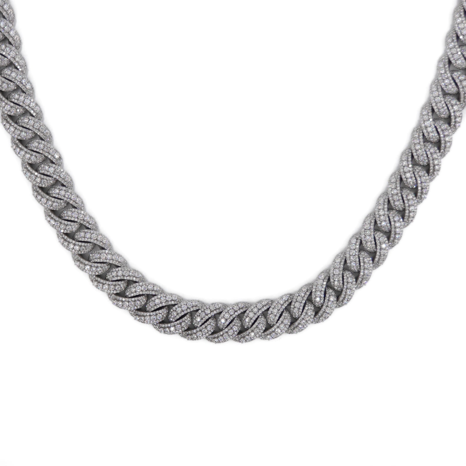 10k Solid White Gold 15mm Lab Diamond Center Pointer Miami Cuban Chain