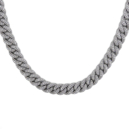 10k Solid White Gold 15mm Lab Diamond Center Pointer Miami Cuban Chain
