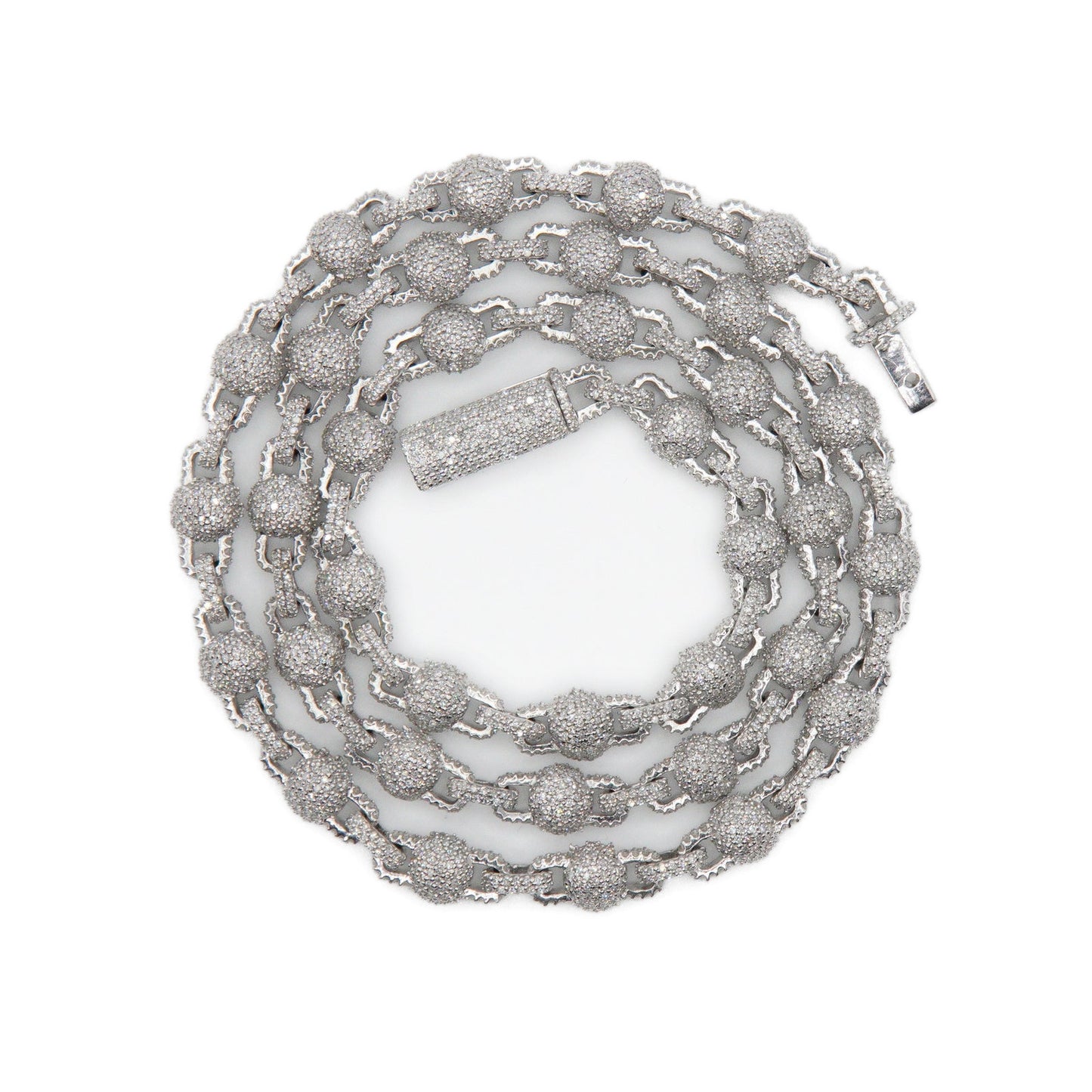 10k Solid White Gold Lab Diamond Ball Clip Chain