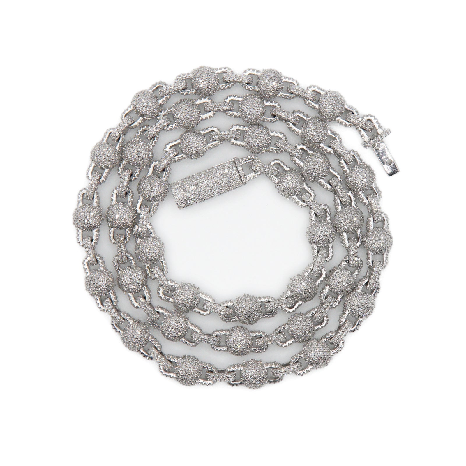 10k Solid White Gold Lab Diamond Ball Clip Chain