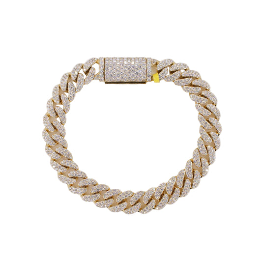 10k Solid Yellow Gold 10mm Lab Diamond Cuban Bracelet
