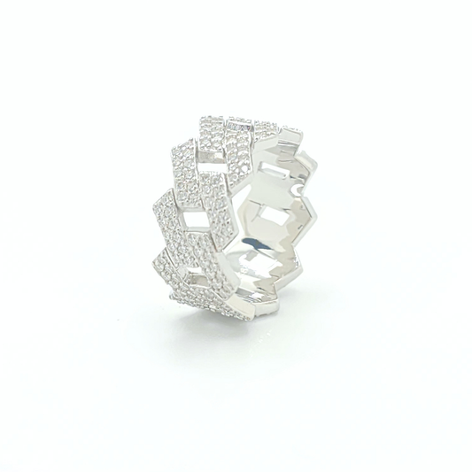 Moissanite 2-Row Cuban Link Ring