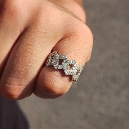 Moissanite 2-Row Cuban Link Ring