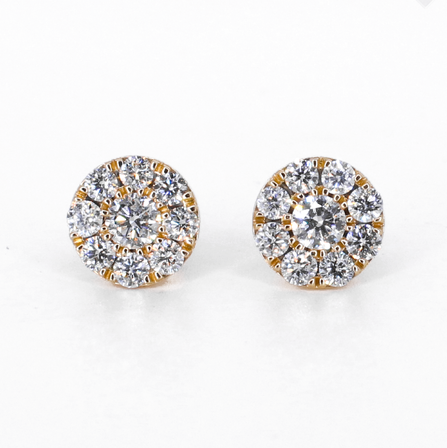 14k Solid Gold 10.5mm Lab Diamond Cluster Earrings
