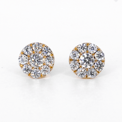 14k Solid Gold 10.5mm Lab Diamond Cluster Earrings