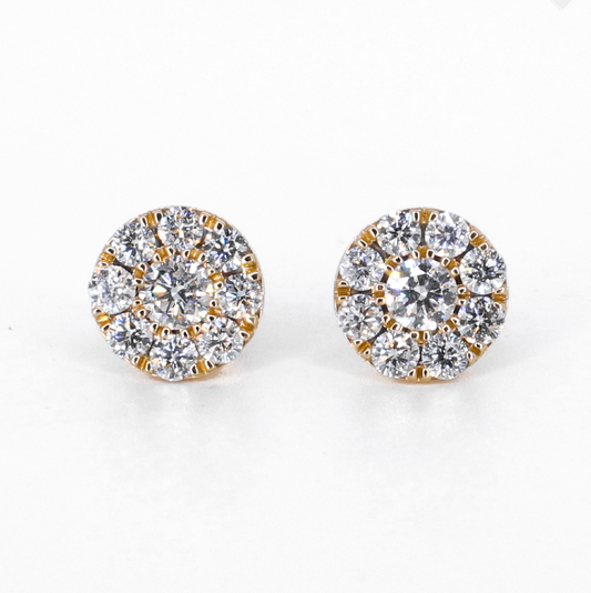 14k Solid Gold 10.5mm Lab Diamond Cluster Earrings