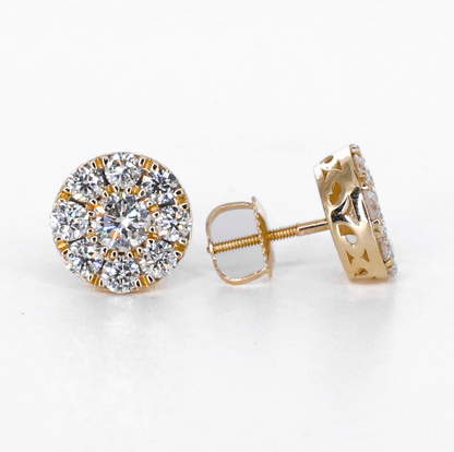 14k Solid Gold 10.5mm Lab Diamond Cluster Earrings