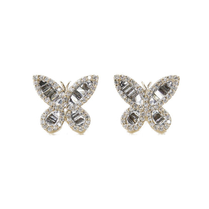 14k Solid Gold 10mm Lab Baguette Diamond Butterfly Earrings
