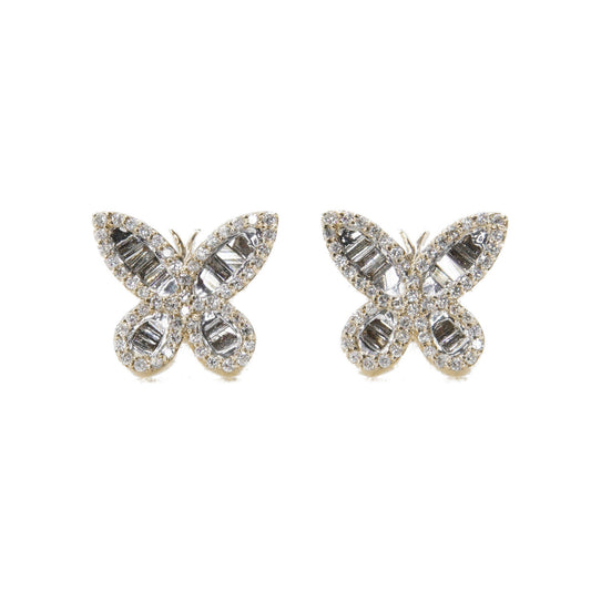 14k Solid Gold 10mm Lab Baguette Diamond Butterfly Earrings