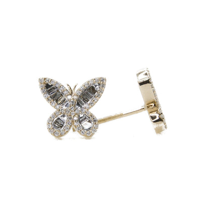 14k Solid Gold 10mm Lab Baguette Diamond Butterfly Earrings
