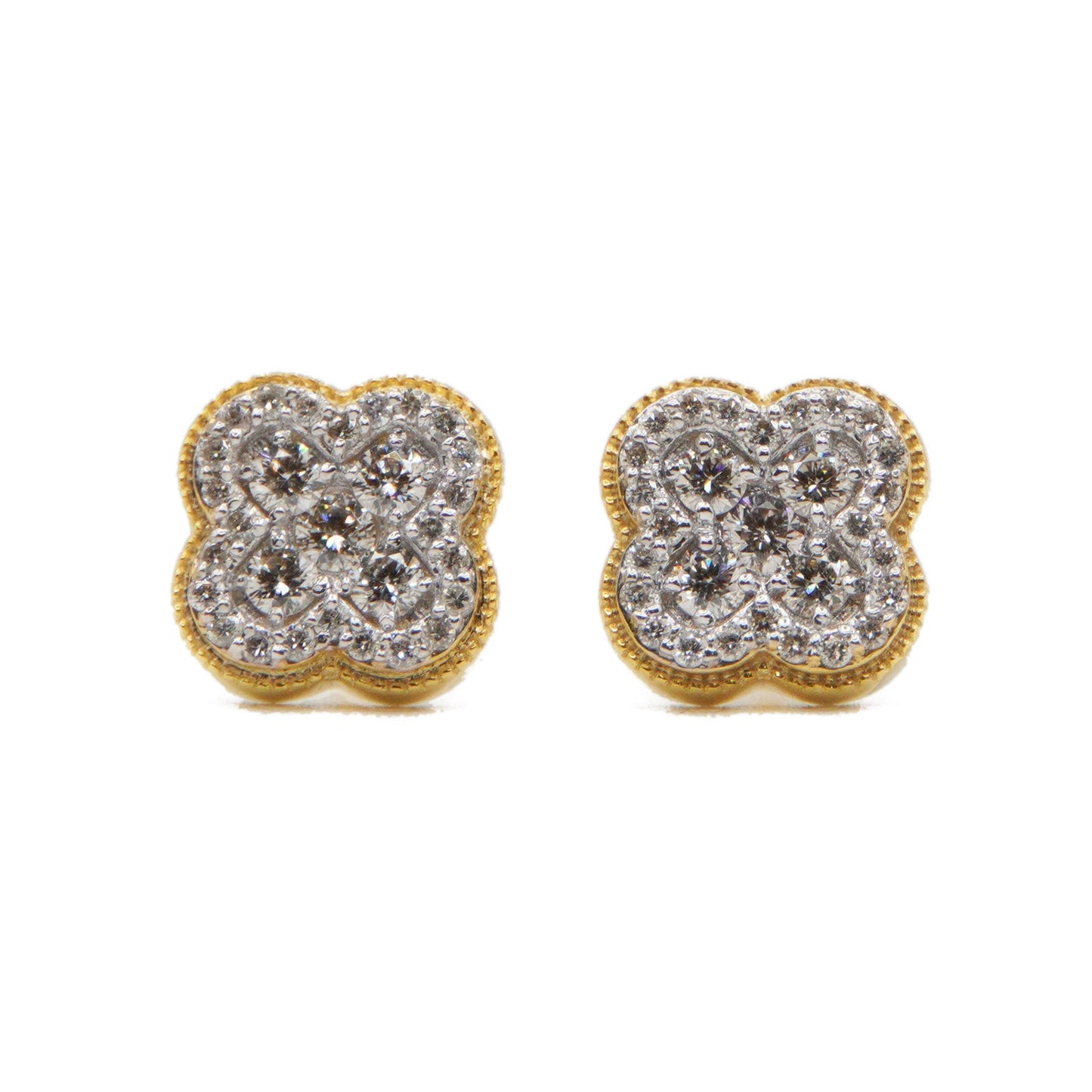 14k Solid Gold 10mm Lab Diamond 3D Cluster Clover Earrings