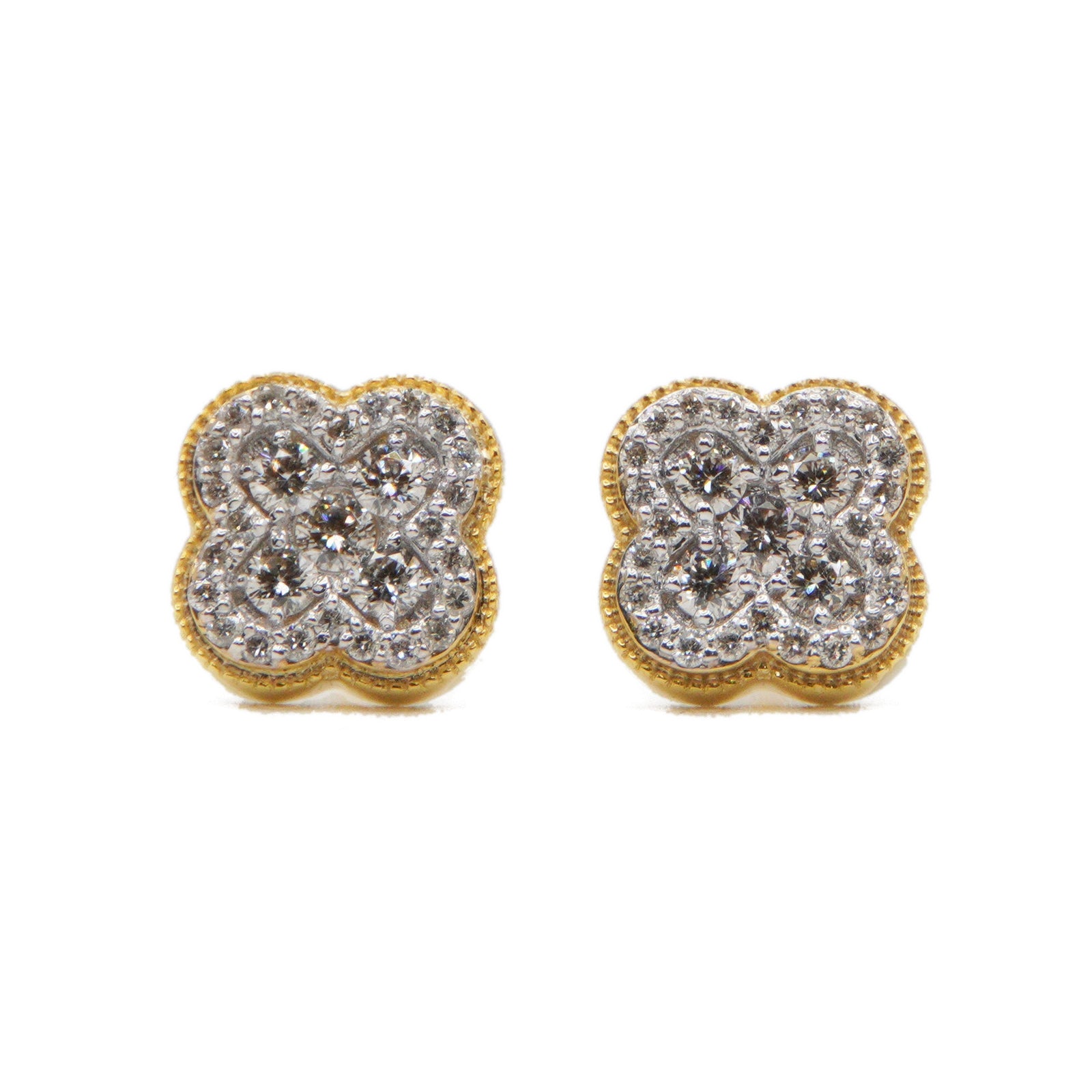 14k Solid Gold 10mm Lab Diamond 3D Cluster Clover Earrings